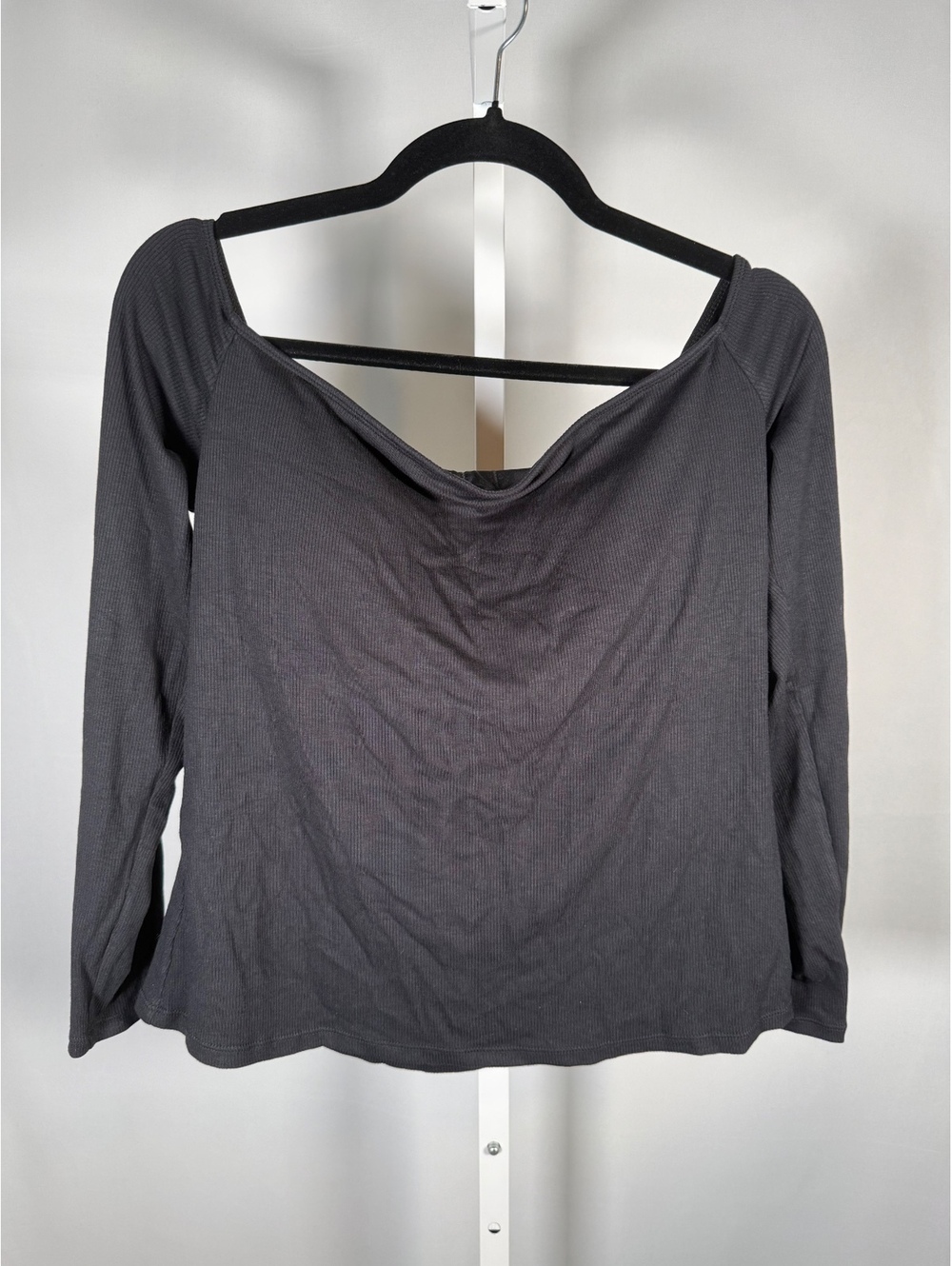 Halara Ribbed Knit Off Shoulder Long Sleeve 2-in-1 Casual Top Black Size XL - Picture 3 of 9